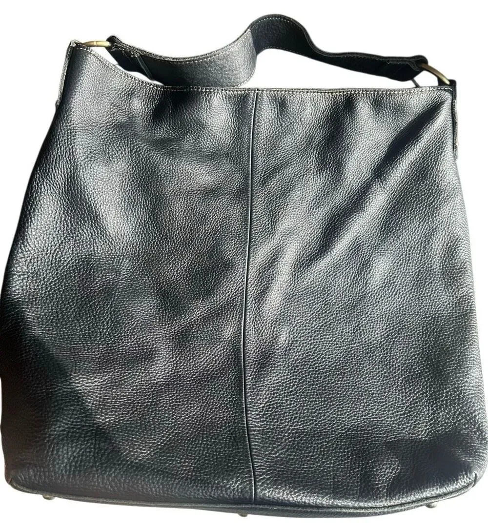 Amerileather Cynthia Black Pebble Leather Slouchy Shoulder Bag